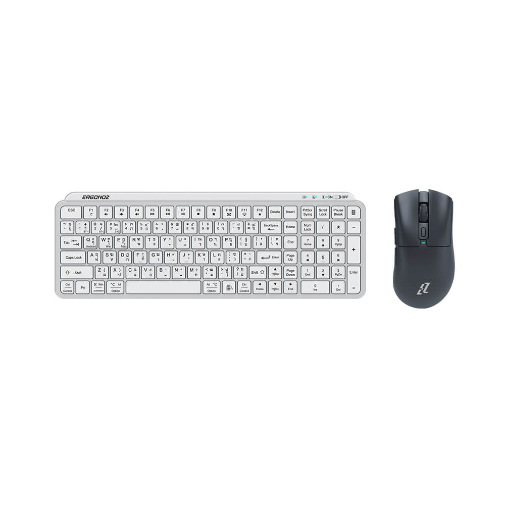 ชุดคีย์บอร์ดไร้สายและเมาส์เกมมิ่งไร้สาย, ERGONOZ EGN-MKB-SET05-BW KEYBOARD 01 AND EZZENTIAL GAMING MOUSE VELOZ X SET, สีขาว/ดำ