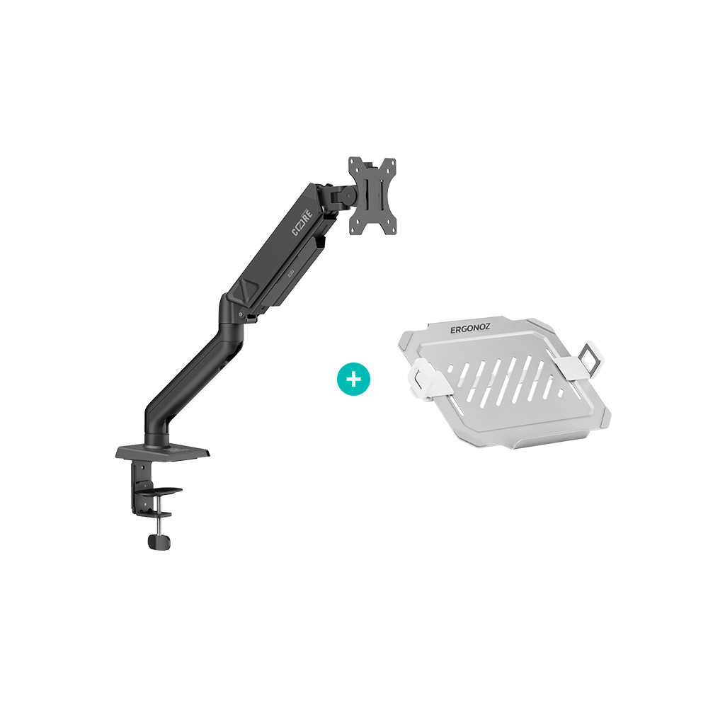 แขนจับจอ ERGONOZ รุ่น CORE แขนเดี่ยว สำหรับหน้าจอ 17 - 32 นิ้ว สีดำ พร้อมที่วางแล็ปท็อป V.3 สีขาว (EGN-C-S-B-ACC01V3-W)_1