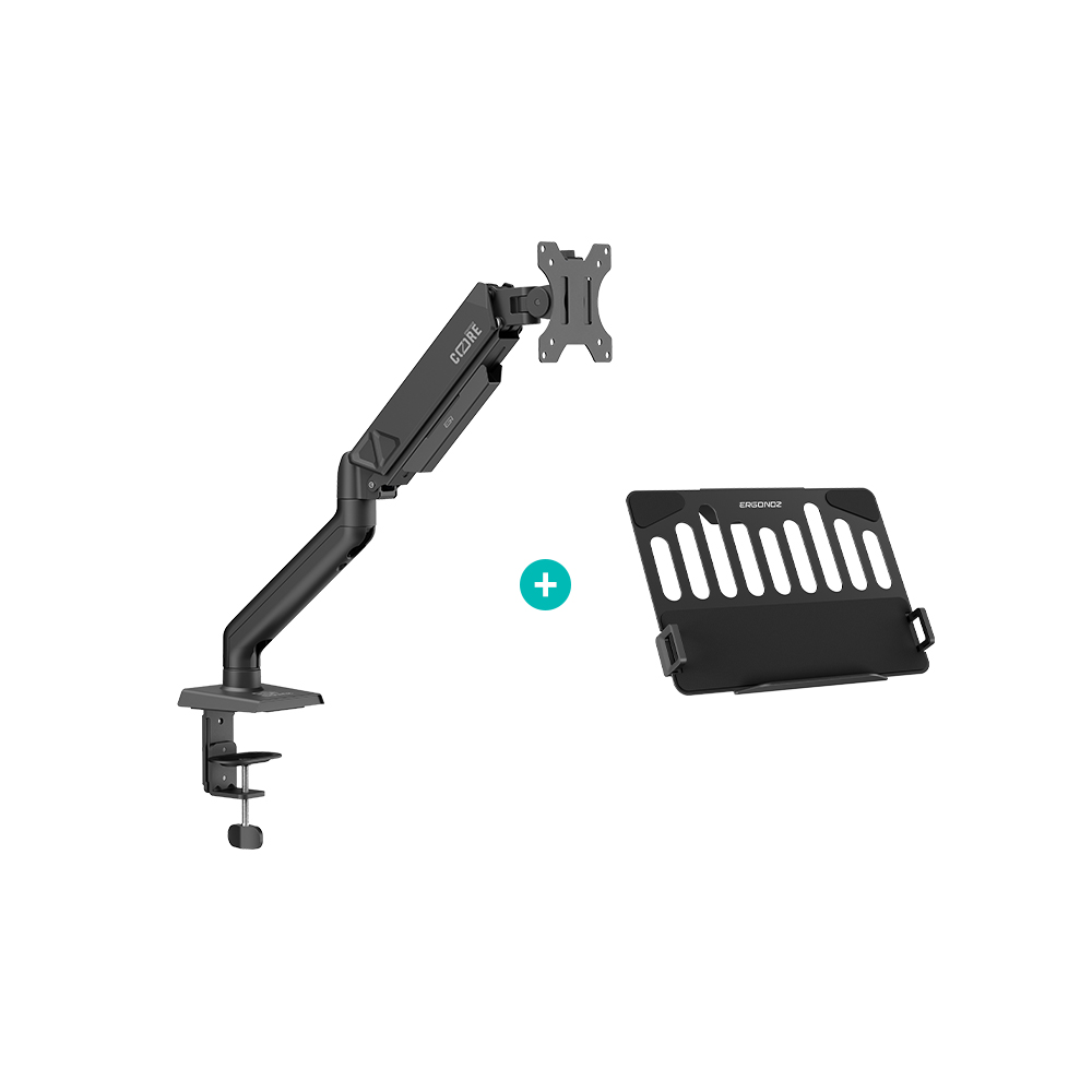 แขนจับจอ ERGONOZ รุ่น CORE แขนเดี่ยว สำหรับหน้าจอ 17 - 32 นิ้ว สีดำ พร้อมที่วางแล็ปท็อป V.4 สีดำ (EGN-C-S-B-ACC01V4-B)_1
