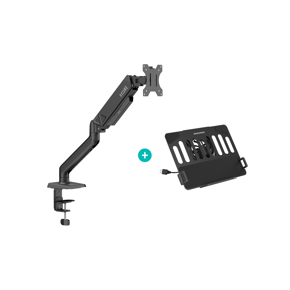 แขนจับจอ ERGONOZ รุ่น CORE แขนเดี่ยว สำหรับหน้าจอ 17 - 32 นิ้ว สีดำ พร้อมที่วางแล็ปท็อป V.4 และพัดลมติดตัว สีดำ (EGN-C-S-B-ACC01V4-BF)_1
