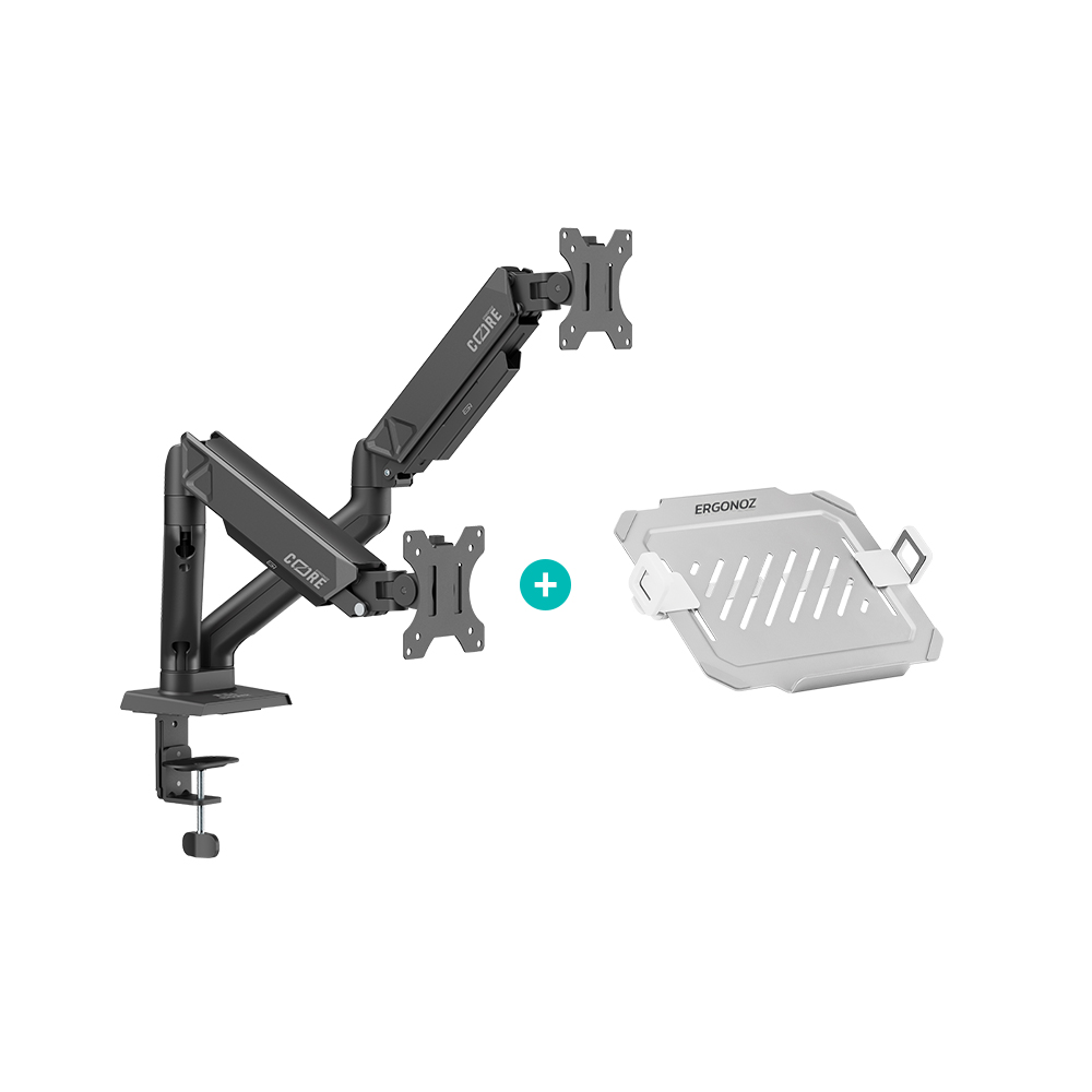 แขนจับจอ ERGONOZ รุ่น CORE แขนคู่ สำหรับหน้าจอ 17 - 32 นิ้ว สีดำ พร้อมที่วางแล็ปท็อป V.3 สีขาว (EGN-C-D-B-ACC01V3-W)