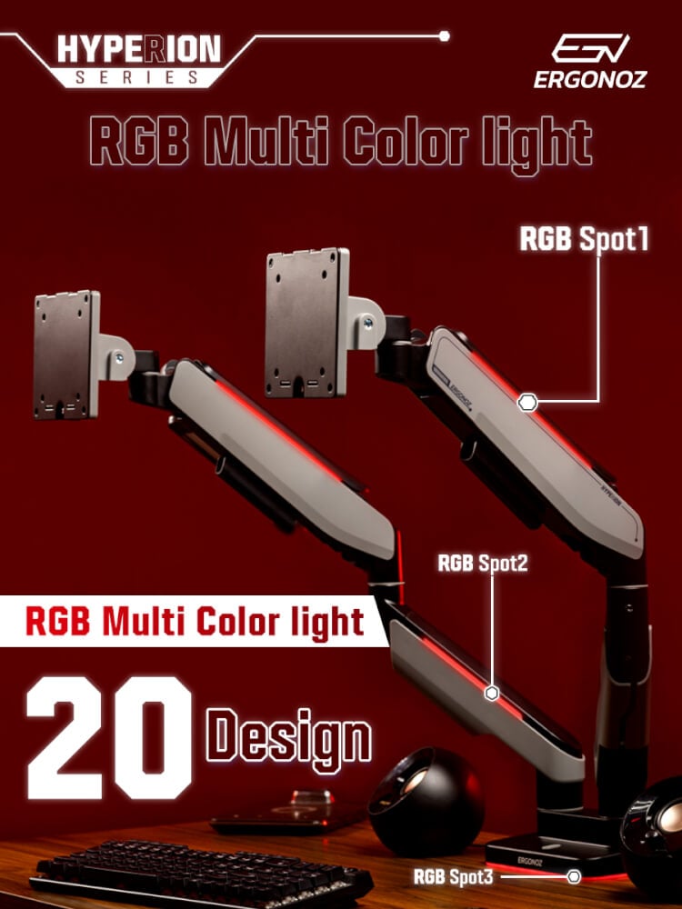 แขนจับจอ ERGONOZ รุ่น HYPERION HEAVY DUTY RGB แขนเดี่ยว สำหรับหน้าจอ 17-49 นิ้ว สีดำด้านและเทาเข้ม (EGN-HPR-S-DG-RGB)_10