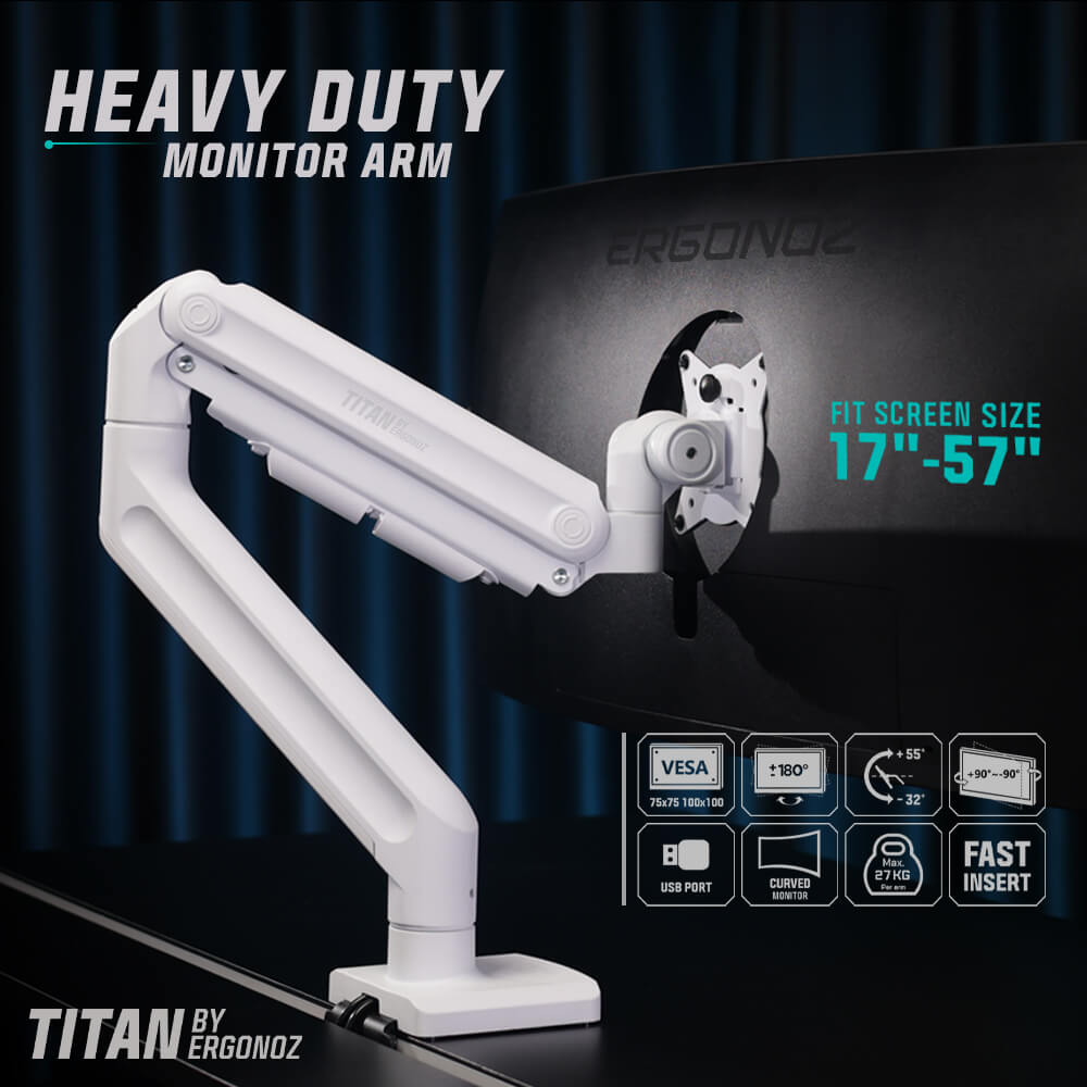 แขนจับจอ ERGONOZ รุ่น TITAN HEAVY DUTY แขนเดี่ยว สำหรับหน้าจอ 15 - 57 นิ้ว สีขาวด้าน (EGN-TITAN-S)_2