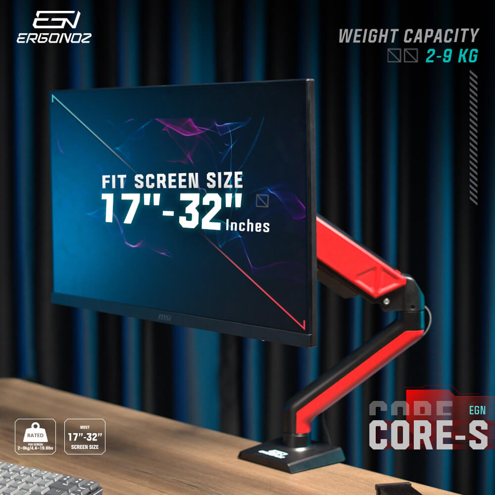แขนจับจอ ERGONOZ รุ่น CORE แขนเดี่ยว สำหรับหน้าจอ 17 - 32 นิ้ว สีแดง (EGN-CORE-S-R)_2