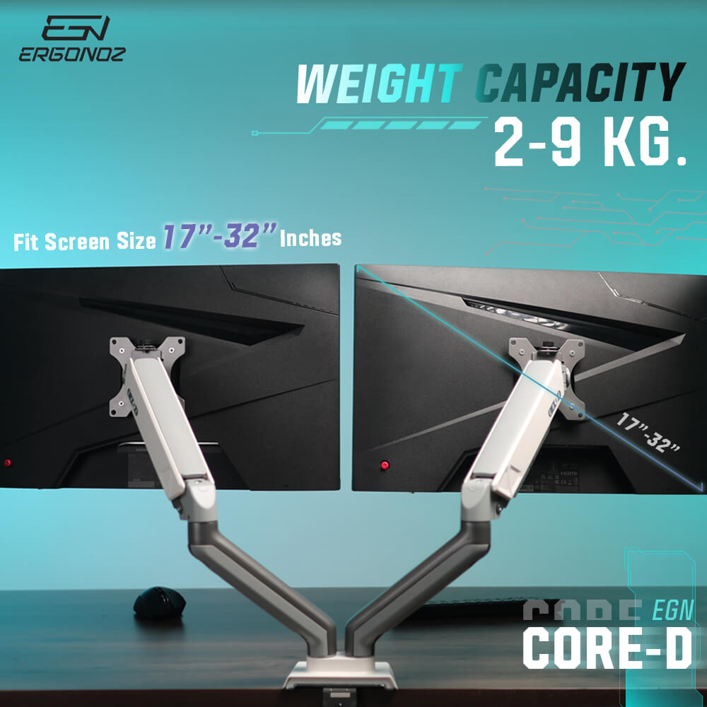 แขนจับจอ ERGONOZ รุ่น CORE แขนคู่ สำหรับหน้าจอ 17 - 32 นิ้ว สีเทาเข้มและขาว (EGN-CORE-D-G)_2