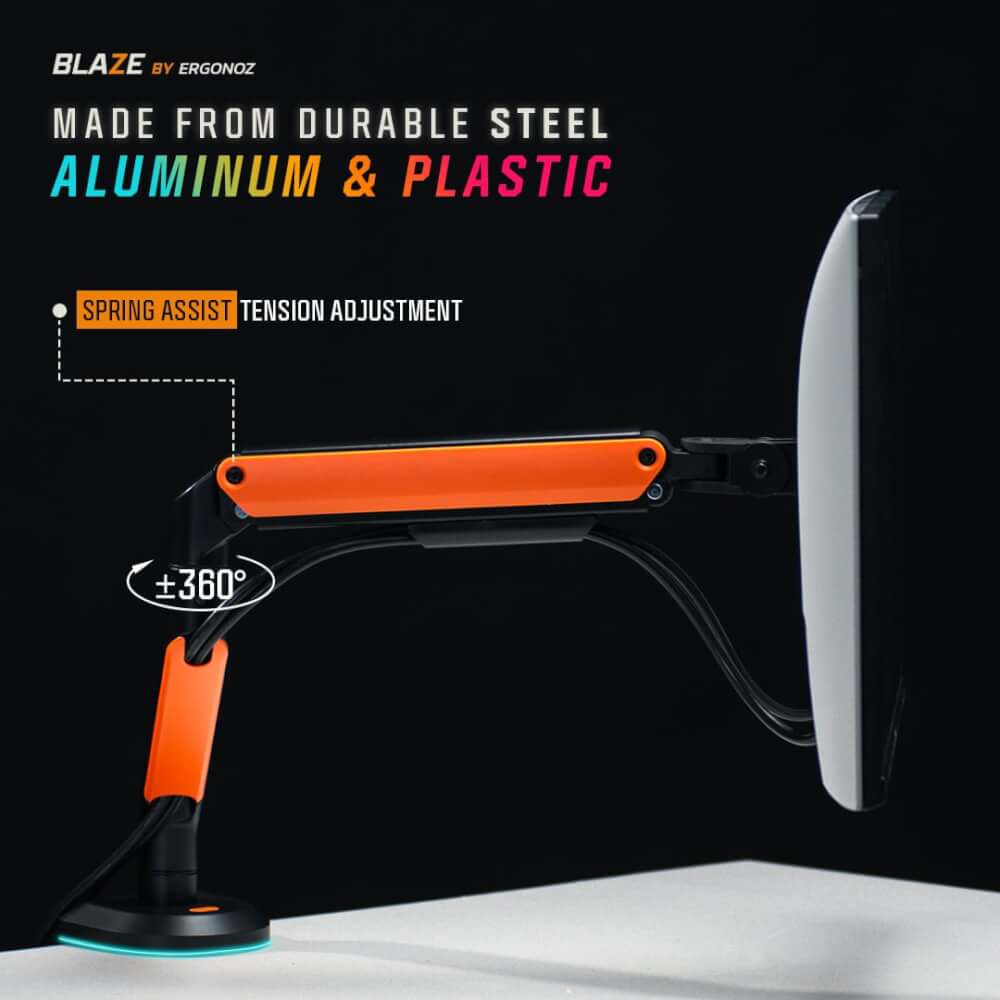 แขนจับจอ ERGONOZ รุ่น BLAZE แขนเดี่ยว สำหรับหน้าจอ 17 - 32 นิ้ว สีดำด้านและส้ม (EGN-BLAZE-S)_2
