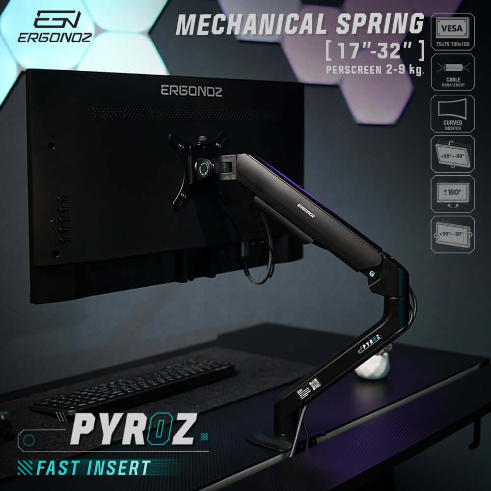 แขนจับจอ ERGONOZ EZZENTIAL รุ่น PYROZ แขนคู่ สำหรับหน้าจอ 17 - 32 นิ้ว สีดำด้าน (EEZ-PYROZ-D-B)_2