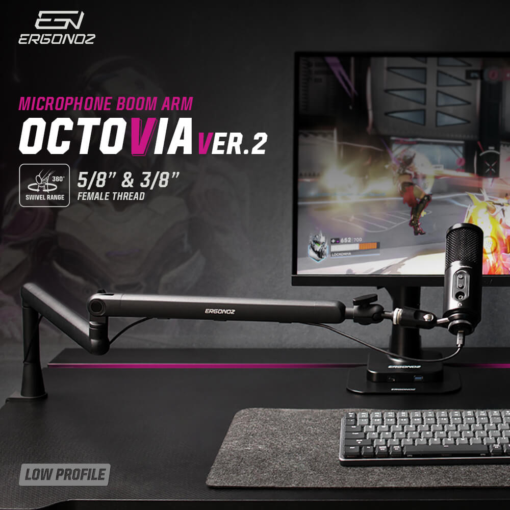 แขนจับไมค์ ERGONOZ IOCTAVIA SERIES MICROPHONE BOOM ARM V.2 (EGN-OCT02) สำหรับไมโครโฟน 3/8’’ และ 5/8’’ สีดำ (ไม่รวมตัวไมค์)_2