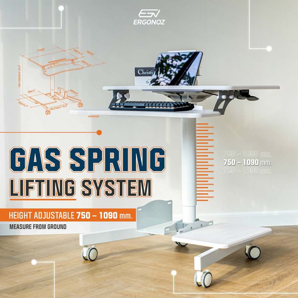 โต๊ะคอมพิวเตอร์ปรับระดับ มีล้อเลื่อน ERGONOZ EGN-STA02B, สีดำ (COMPUTER CART STANDING DESK)