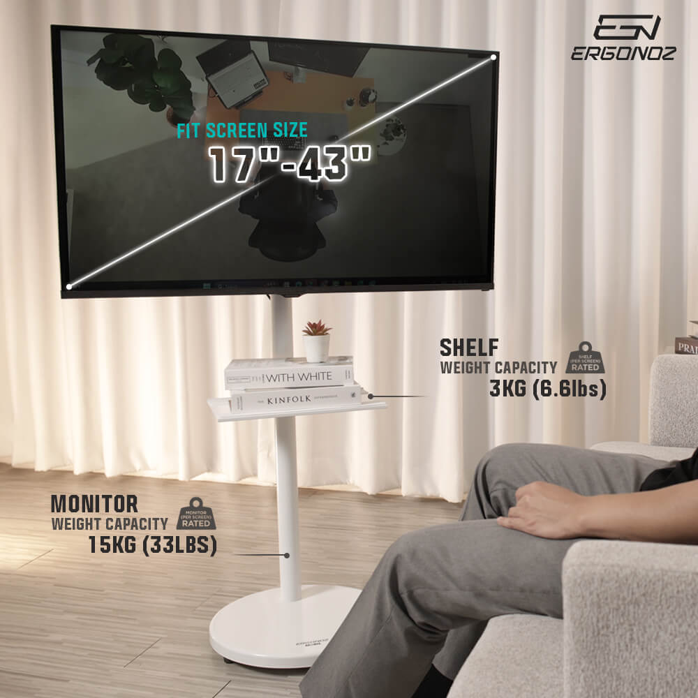 ขาตั้งจอทีวีปรับระดับ มีล้อเลื่อน ERGONOZ EGN-MOBIL01-W, สีขาว