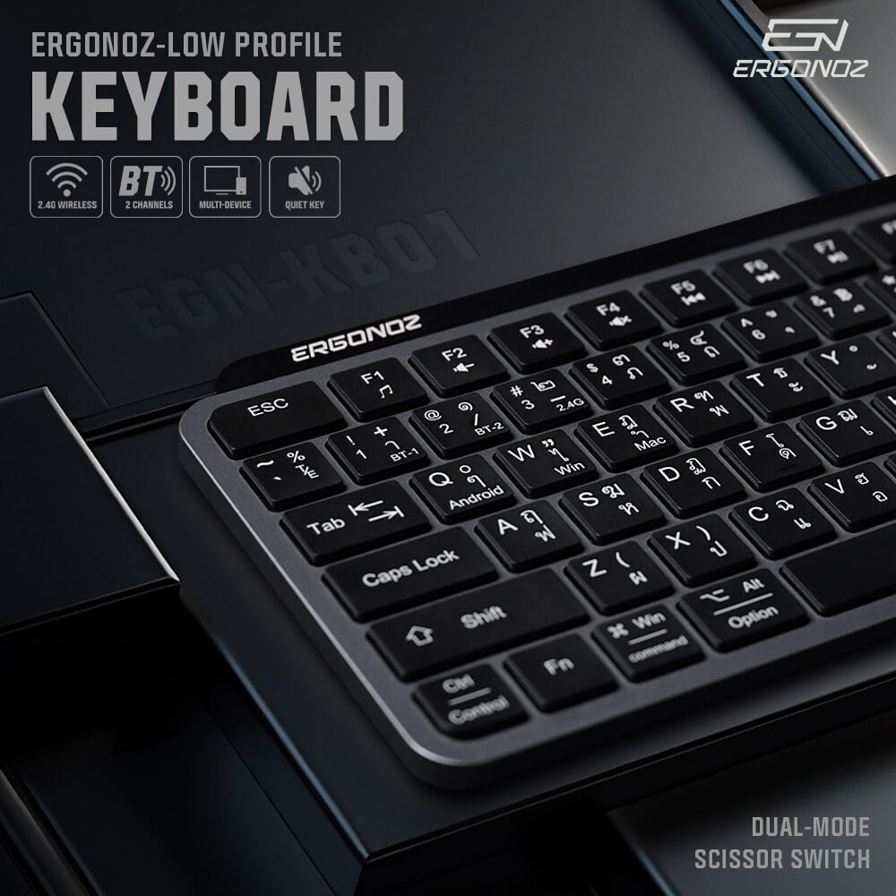 คีย์บอร์ดไร้สาย, ERGONOZ EGN-KB01, สีดำ (KEYBOARD 01 2 ระบบ รองรับทั้ง 2.4GHZ และ BLUETOOTH)