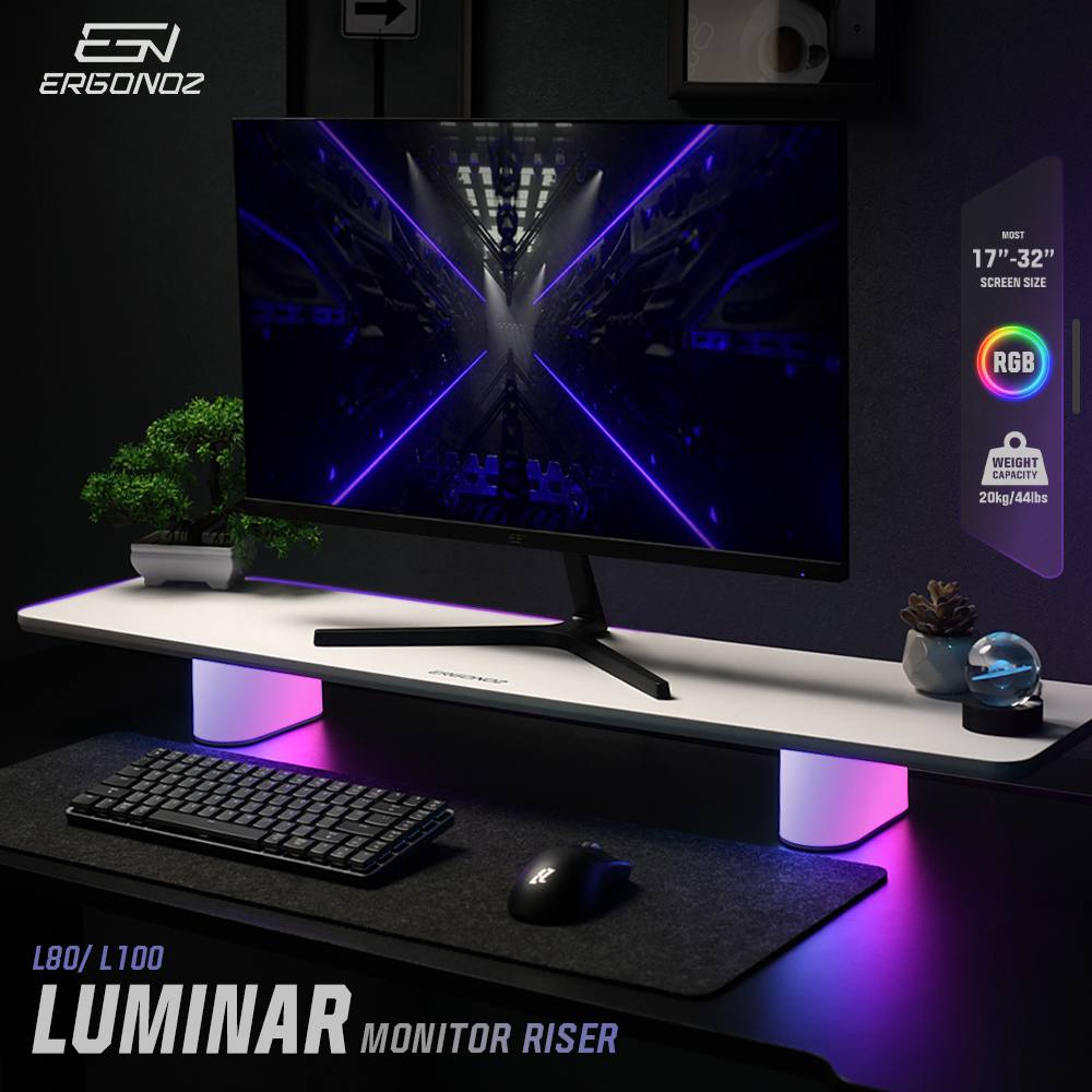 แท่นวางจอ ERGONOZ EGN-LUMINAR-100-B กว้าง 100 ซม., สีดำ (LEVATOR LUMINAR MONITOR RISER มีไฟ RGB)_2