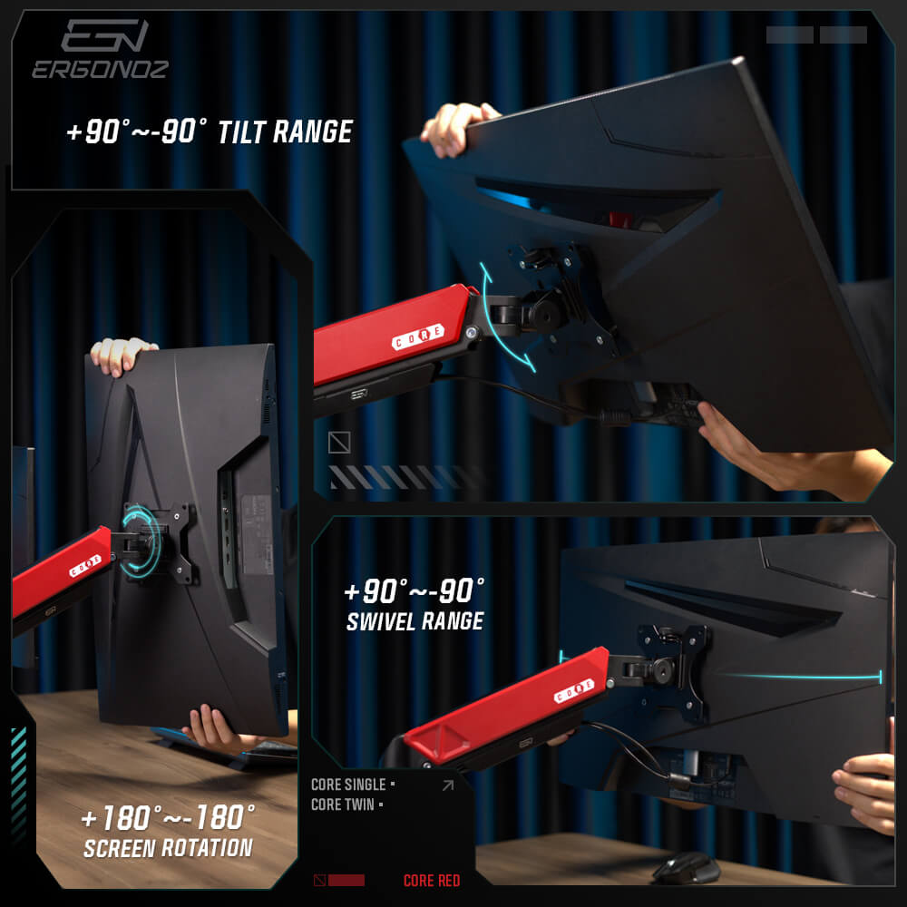 แขนจับจอ ERGONOZ รุ่น CORE แขนเดี่ยว สำหรับหน้าจอ 17 - 32 นิ้ว สีแดง (EGN-CORE-S-R)_3