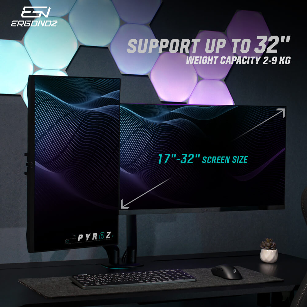 แขนจับจอ ERGONOZ EZZENTIAL รุ่น PYROZ แขนคู่ สำหรับหน้าจอ 17 - 32 นิ้ว สีดำด้าน (EEZ-PYROZ-D-B)_3