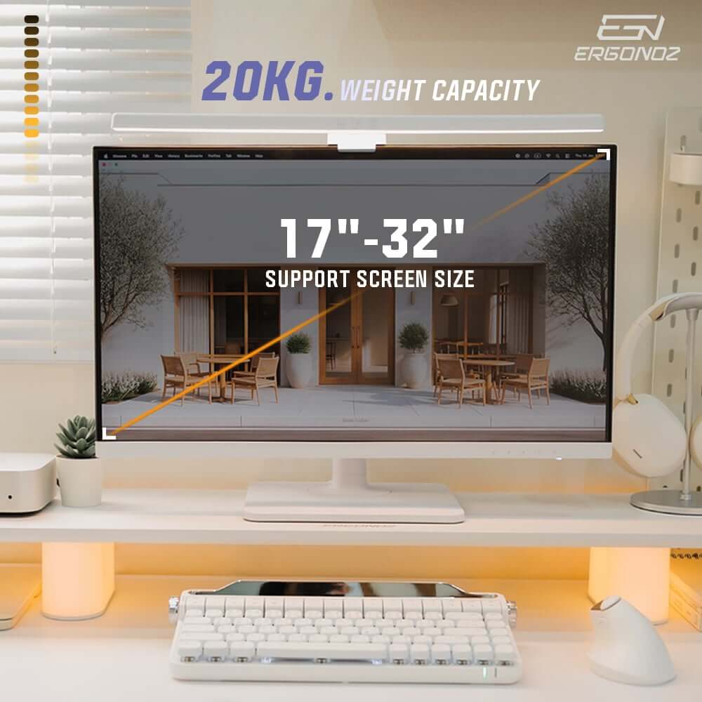 แท่นวางจอ ERGONOZ EGN-LUMINAR-80-W กว้าง 80 ซม., สีขาว (LEVATOR LUMINAR MONITOR RISER มีไฟ RGB)