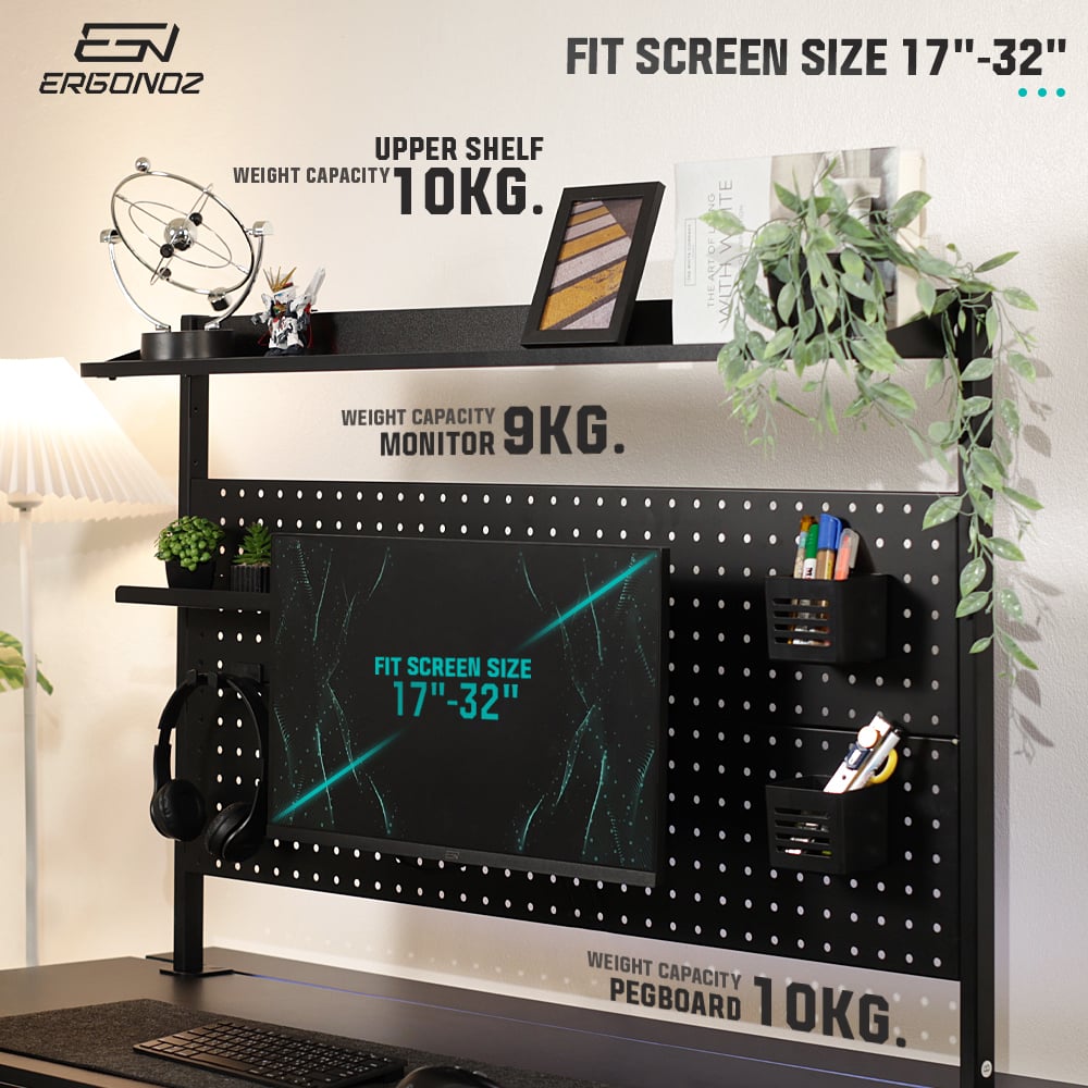 แผงบอร์ดสำหรับแขวนอุปกรณ์  ERGONOZ EGN-PANEL02-120-W, สีขาว (แผงจัดระเบียบพร้อมแขนจับจอมอนิเตอร์ 02)_3