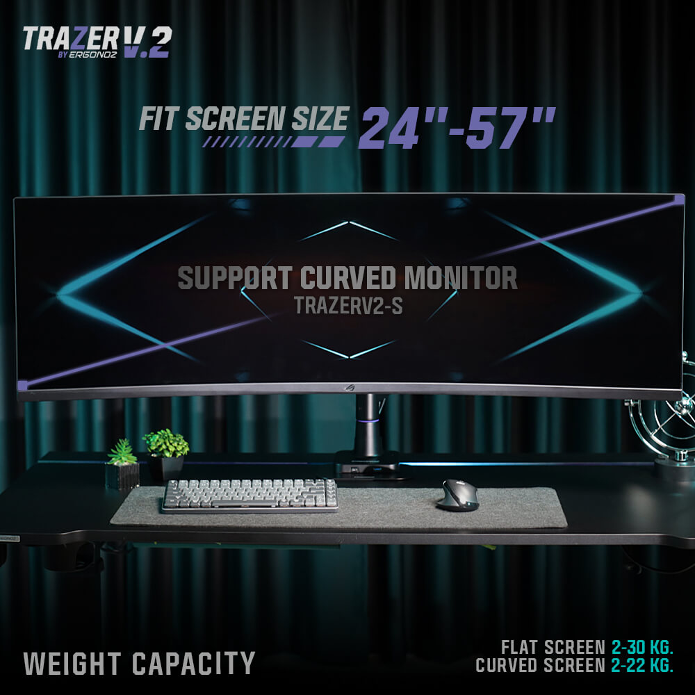 แขนจับจอ ERGONOZ รุ่น TRAZER V.2 แขนเดี่ยว สำหรับหน้าจอ 24 - 57 นิ้ว สีดำด้าน, ขาวด้าน และม่วง (EGN-TRAZERV2-S)_4