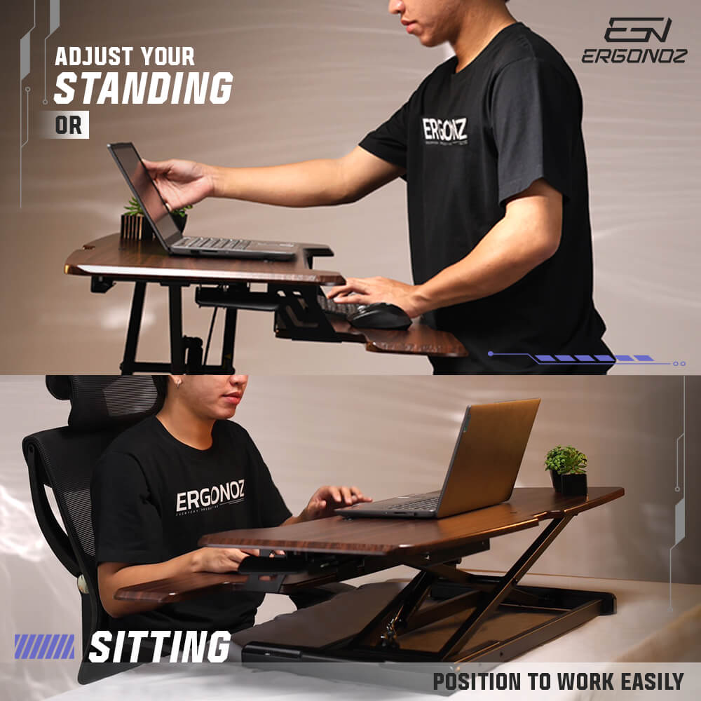 โต๊ะปรับระดับ โต๊ะทำงานแบบยืน ERGONOZ EGN-STA03-BR, สีน้ำตาล (STANDING DESK CONVERTER)_4