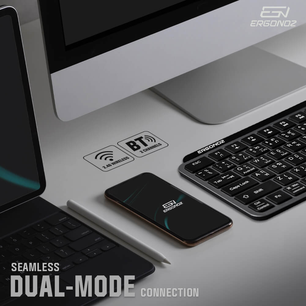 คีย์บอร์ดไร้สาย, ERGONOZ EGN-KB01, สีดำ (KEYBOARD 01 2 ระบบ รองรับทั้ง 2.4GHZ และ BLUETOOTH)