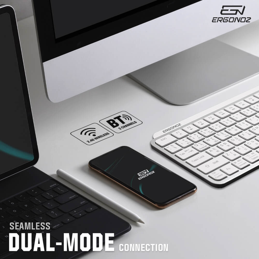 คีย์บอร์ดไร้สาย, ERGONOZ EGN-KB01-W, สีขาว (KEYBOARD 01 2 ระบบ รองรับทั้ง 2.4GHZ และ BLUETOOTH)