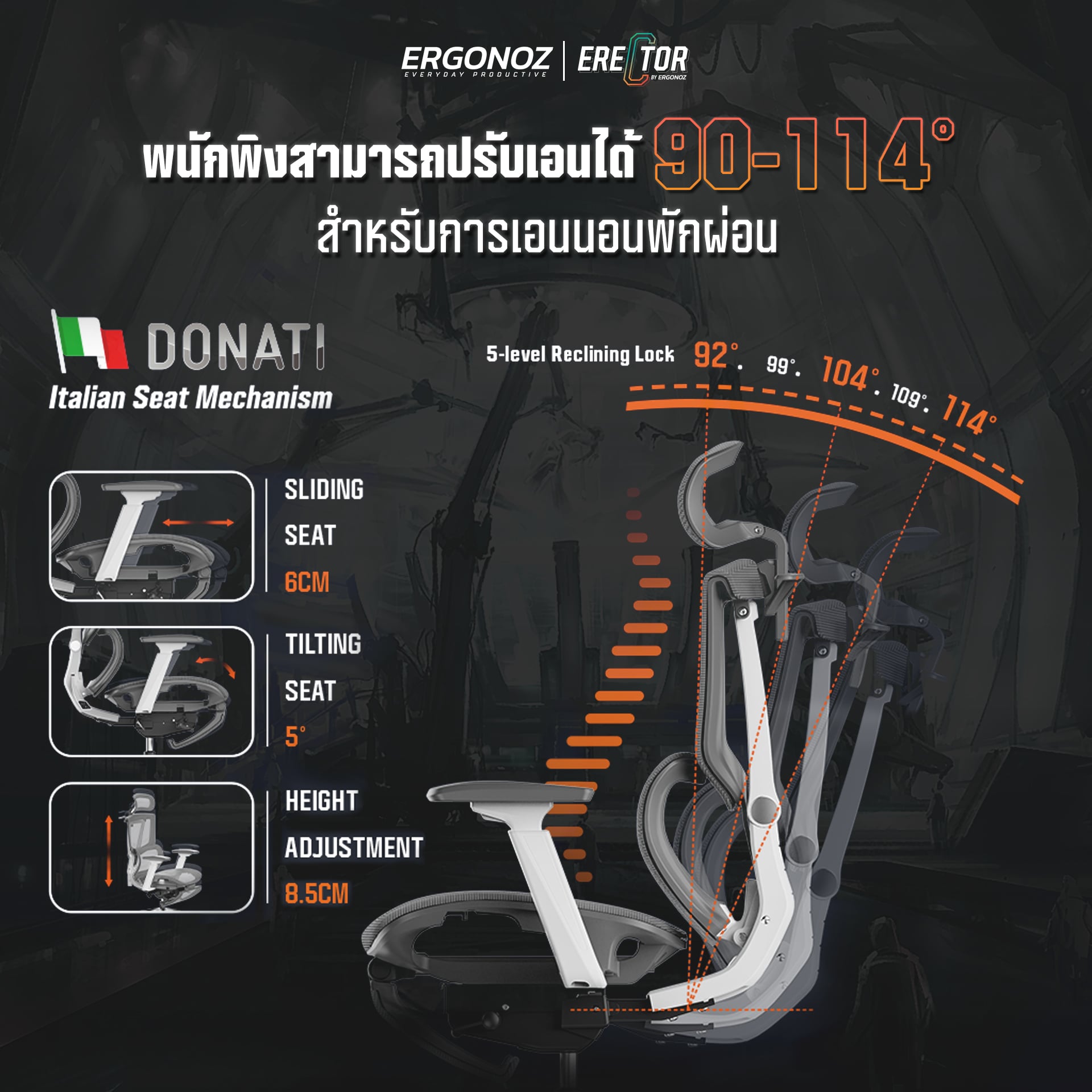 เก้าอี้ทำงาน เก้าอี้สุขภาพ ERGONOZ EGN-ERECTOR-B สีดำ ไม่มีที่พักเท้า (ERECTOR ACTIVE LUMBAR ERGONOMIC CHAIR)_4