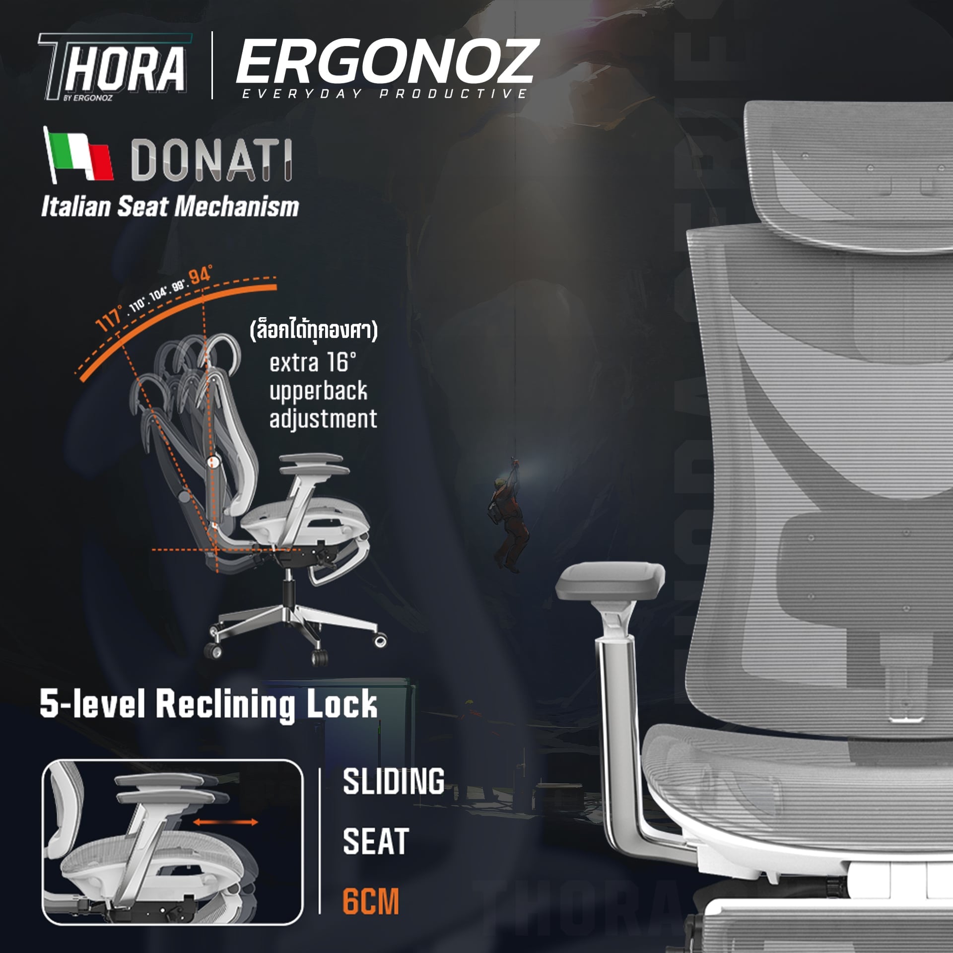 เก้าอี้ทำงาน เก้าอี้สุขภาพ ERGONOZ EGN-THORA-B สีดำ (THORA PROFESSIONAL ERGONOMIC CHAIR)_4