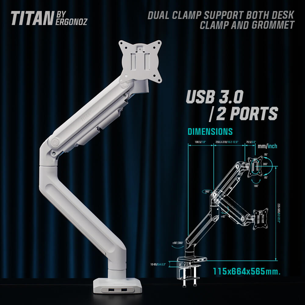 แขนจับจอ ERGONOZ รุ่น TITAN HEAVY DUTY แขนเดี่ยว สำหรับหน้าจอ 15 - 57 นิ้ว สีขาวด้าน (EGN-TITAN-S)_5