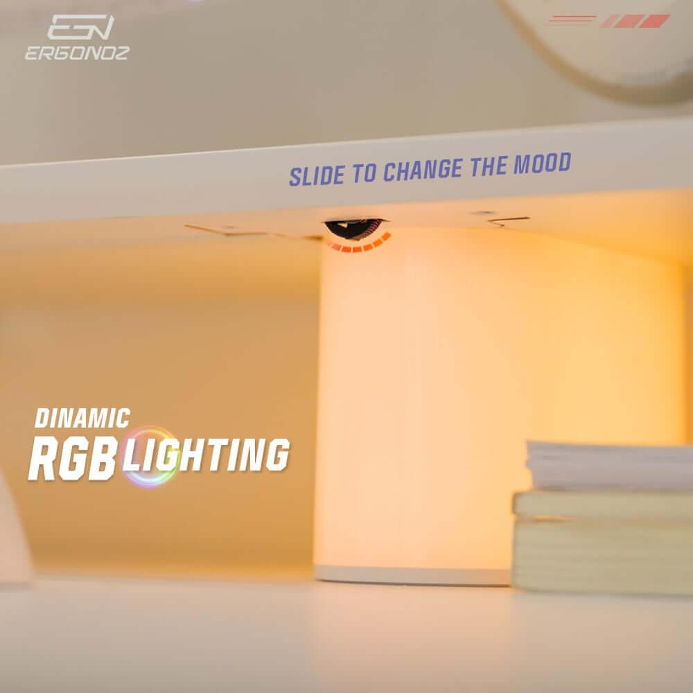 แท่นวางจอ ERGONOZ EGN-LUMINAR-80-W กว้าง 80 ซม., สีขาว (LEVATOR LUMINAR MONITOR RISER มีไฟ RGB)