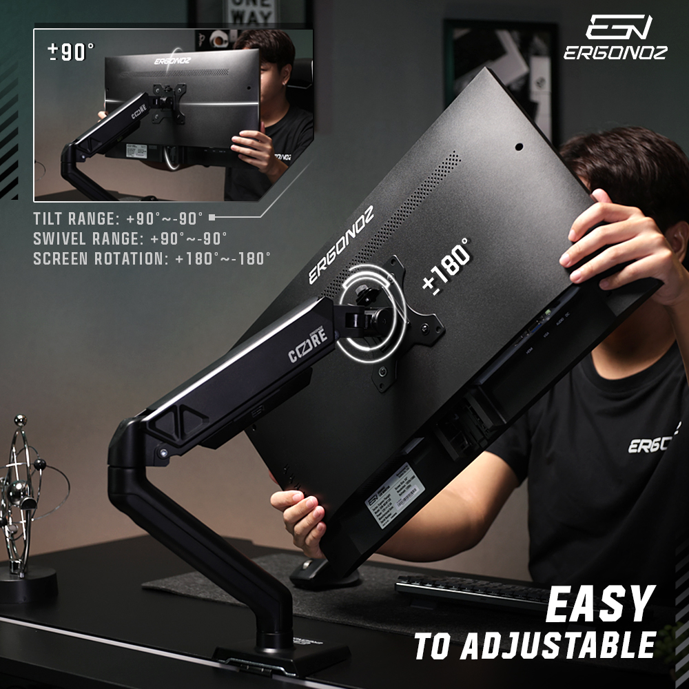 แขนจับจอ ERGONOZ รุ่น CORE แขนเดี่ยว สำหรับหน้าจอ 17 - 32 นิ้ว สีดำ พร้อมที่วางแล็ปท็อป V.3 สีขาว (EGN-C-S-B-ACC01V3-W)_5