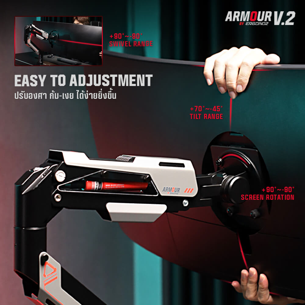 แขนจับจอ ERGONOZ รุ่น ARMOUR V.2 แขนเดี่ยว สำหรับหน้าจอ 24 - 57 นิ้ว สีเทาเข้มและดำด้าน (EGN-ARMOURV2-S)_5