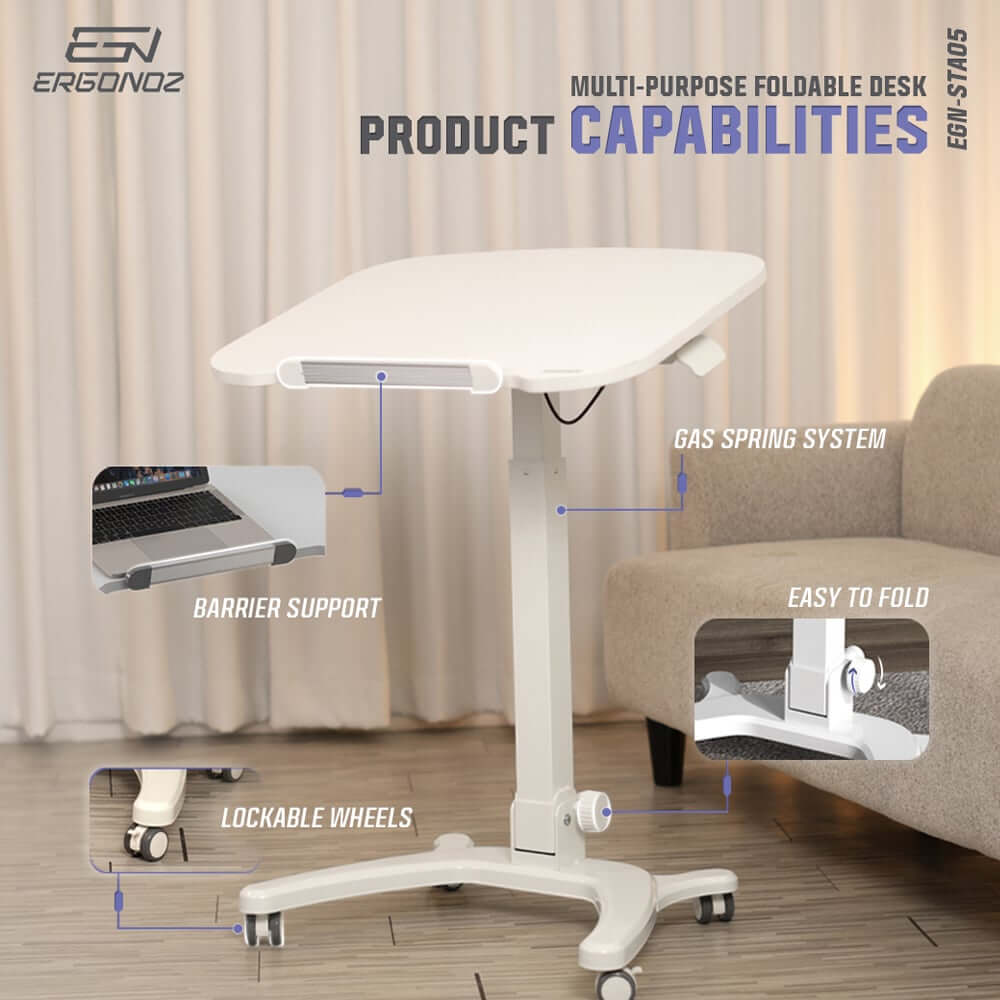 โต๊ะอเนกประสงค์แบบพับได้ มีล้อเลื่อน ERGONOZ EGN-STA05-B, สีดำ (MULTI-PURPOSE FOLDABLE DESK)_6