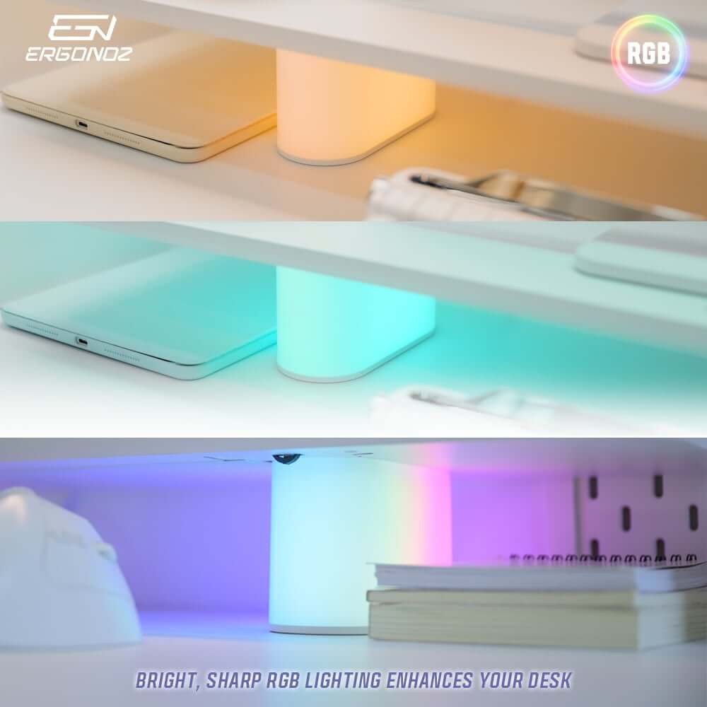 แท่นวางจอ ERGONOZ EGN-LUMINAR-80-W กว้าง 80 ซม., สีขาว (LEVATOR LUMINAR MONITOR RISER มีไฟ RGB)