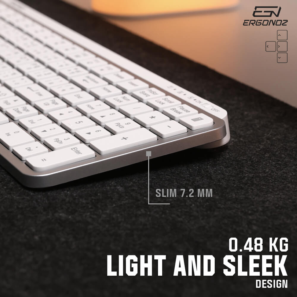 คีย์บอร์ดไร้สาย, ERGONOZ EGN-KB01-W, สีขาว (KEYBOARD 01 2 ระบบ รองรับทั้ง 2.4GHZ และ BLUETOOTH)