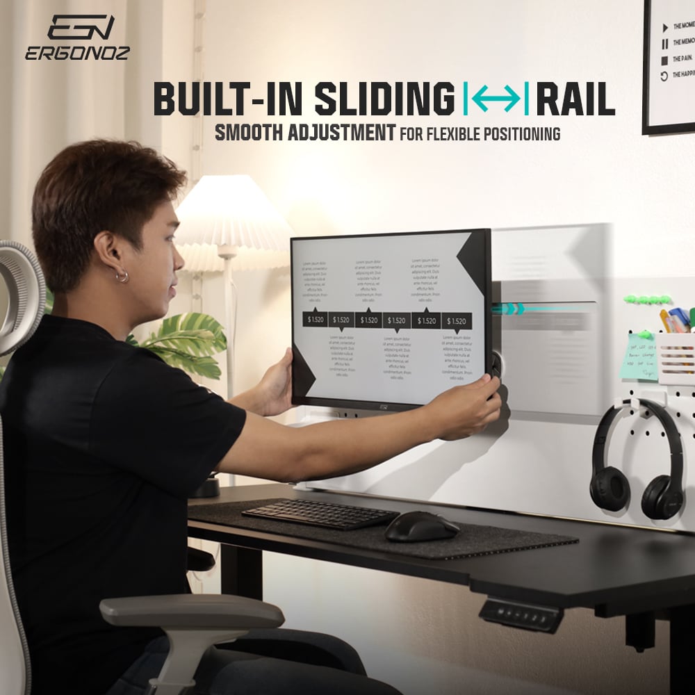 แผงบอร์ดสำหรับแขวนอุปกรณ์  ERGONOZ EGN-PANEL01-120-W, สีขาว (แผงจัดระเบียบพร้อมแขนจับจอมอนิเตอร์ 01)_6