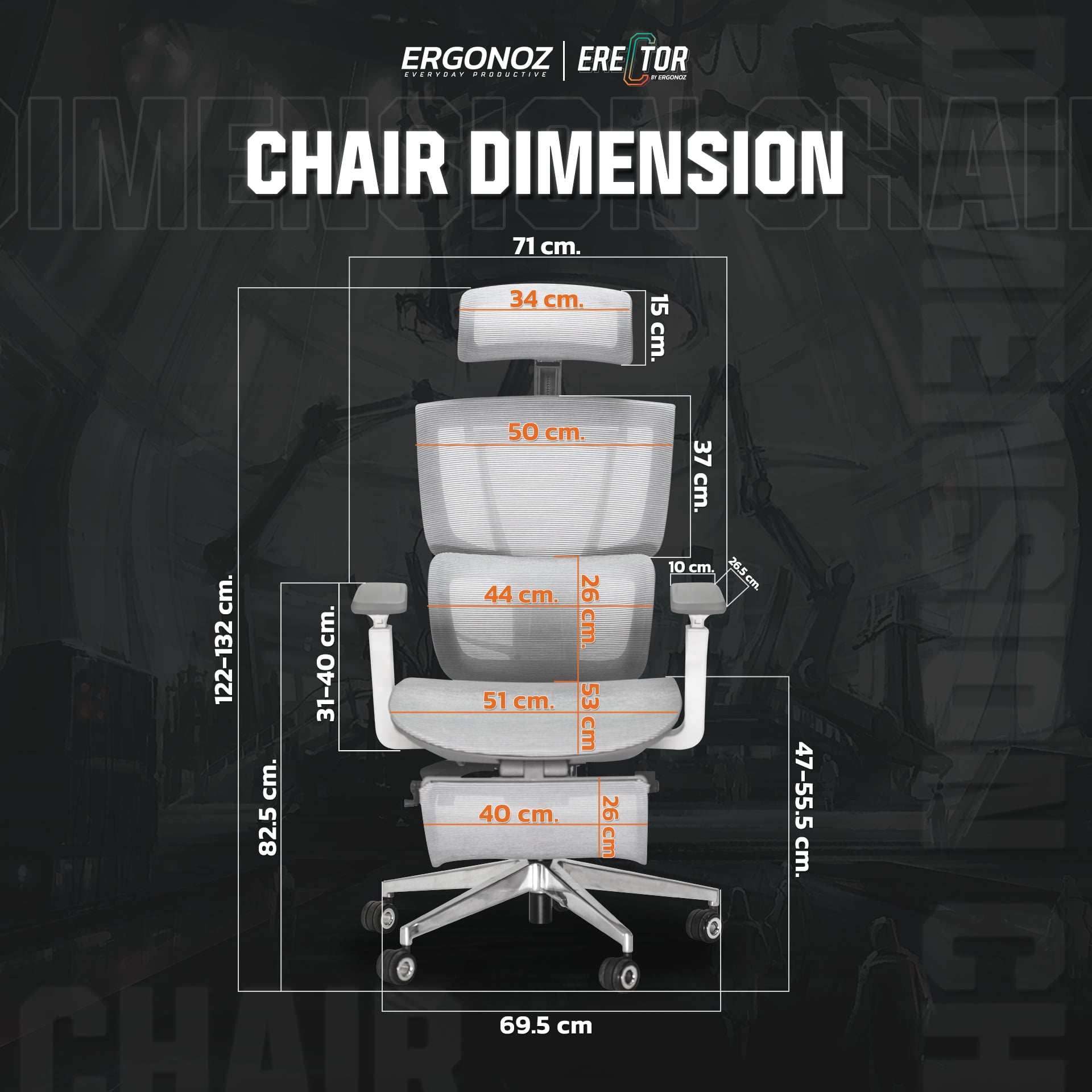 เก้าอี้ทำงาน เก้าอี้สุขภาพ ERGONOZ EGN-ERECTOR-B สีดำ ไม่มีที่พักเท้า (ERECTOR ACTIVE LUMBAR ERGONOMIC CHAIR)_6