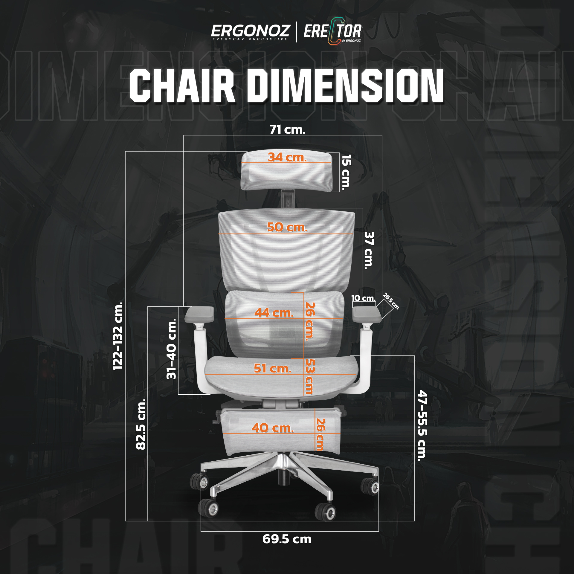 เก้าอี้ทำงาน เก้าอี้สุขภาพ ERGONOZ EGN-ERECTOR-G-1 สีเทา มีที่พักเท้า (ERECTOR ACTIVE LUMBAR ERGONOMIC CHAIR)_6