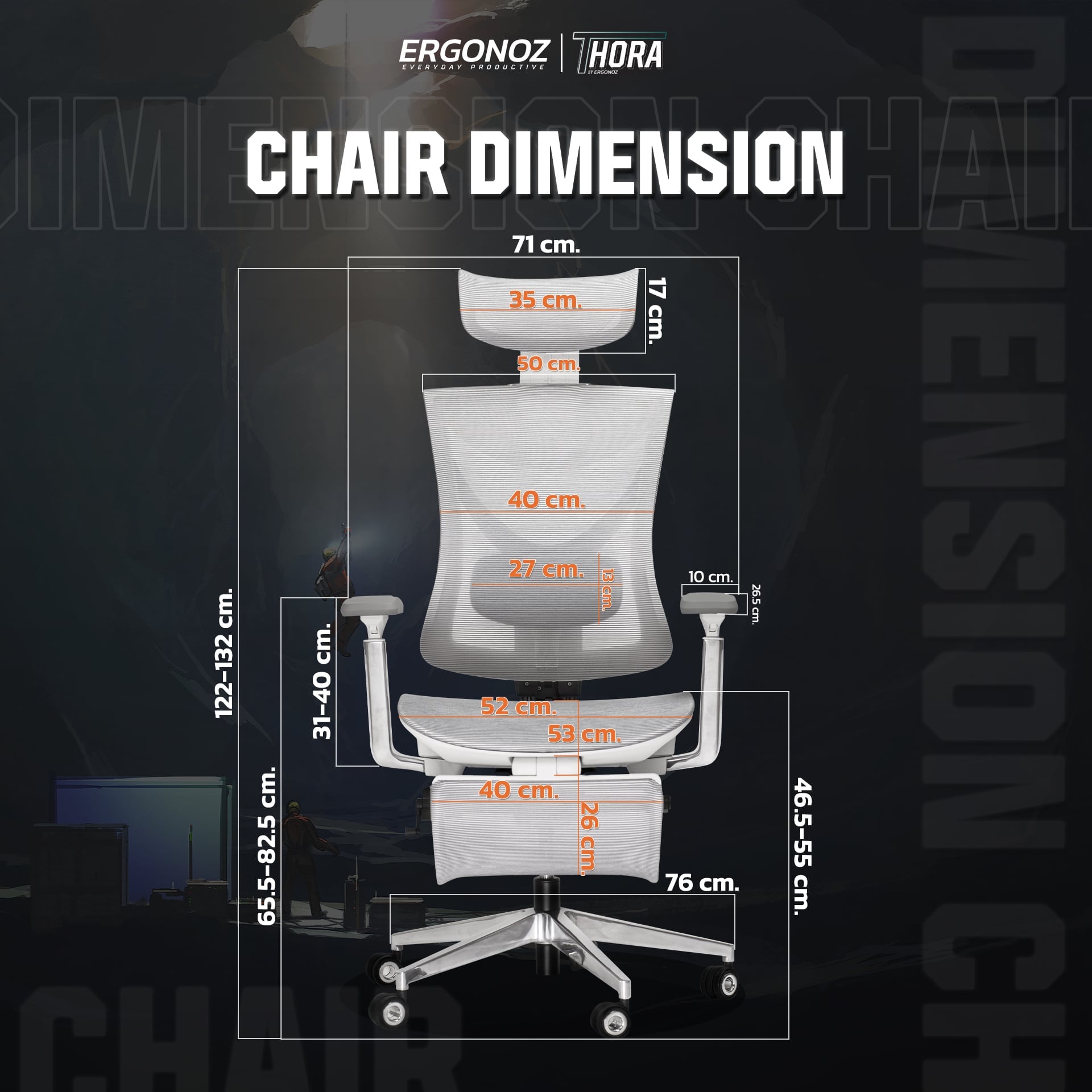 เก้าอี้ทำงาน เก้าอี้สุขภาพ ERGONOZ EGN-THORA-B สีดำ (THORA PROFESSIONAL ERGONOMIC CHAIR)_6