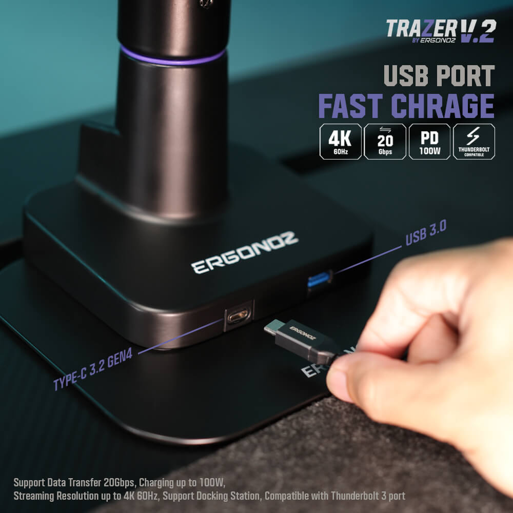 แขนจับจอ ERGONOZ รุ่น TRAZER V.2 แขนเดี่ยว สำหรับหน้าจอ 24 - 57 นิ้ว สีดำด้าน, ขาวด้าน และม่วง (EGN-TRAZERV2-S)_7