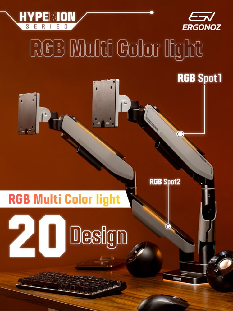 แขนจับจอ ERGONOZ รุ่น HYPERION HEAVY DUTY RGB แขนเดี่ยว สำหรับหน้าจอ 17-49 นิ้ว สีดำด้านและเทาเข้ม (EGN-HPR-S-DG-RGB)_7