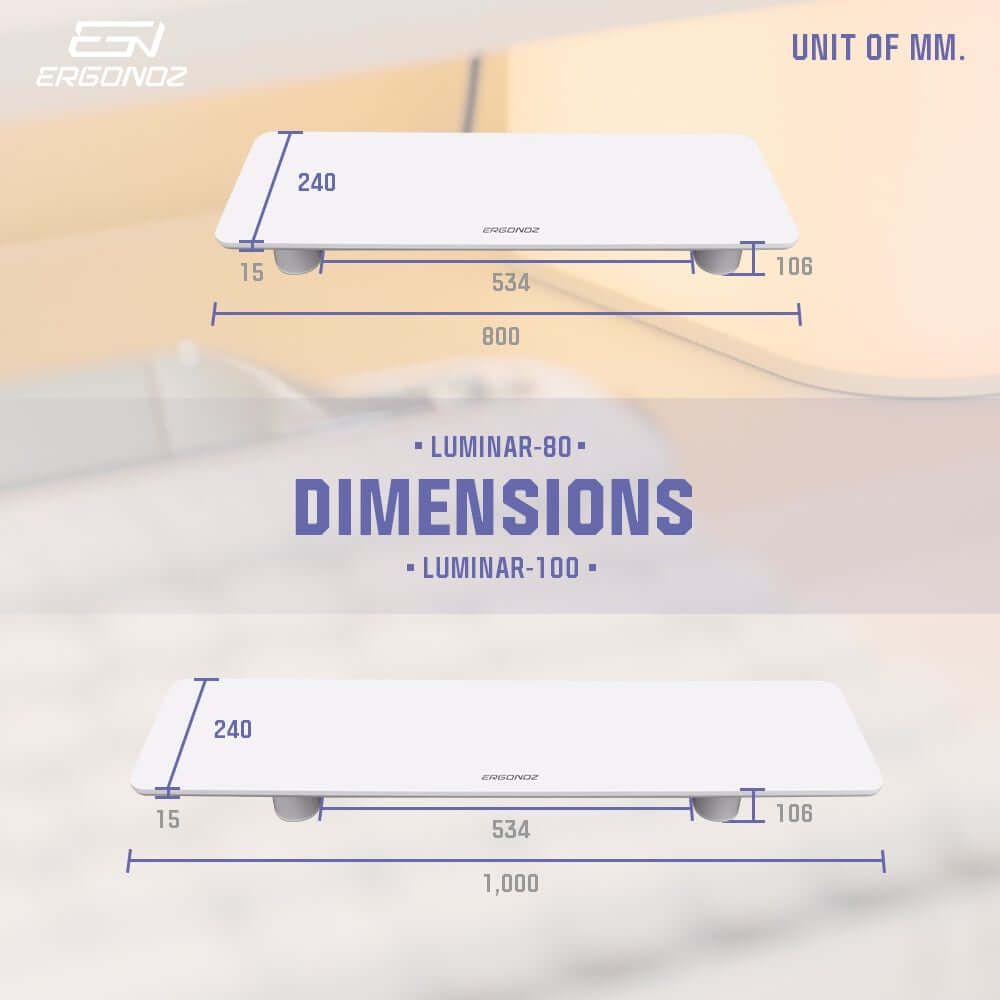 แท่นวางจอ ERGONOZ EGN-LUMINAR-80-W กว้าง 80 ซม., สีขาว (LEVATOR LUMINAR MONITOR RISER มีไฟ RGB)
