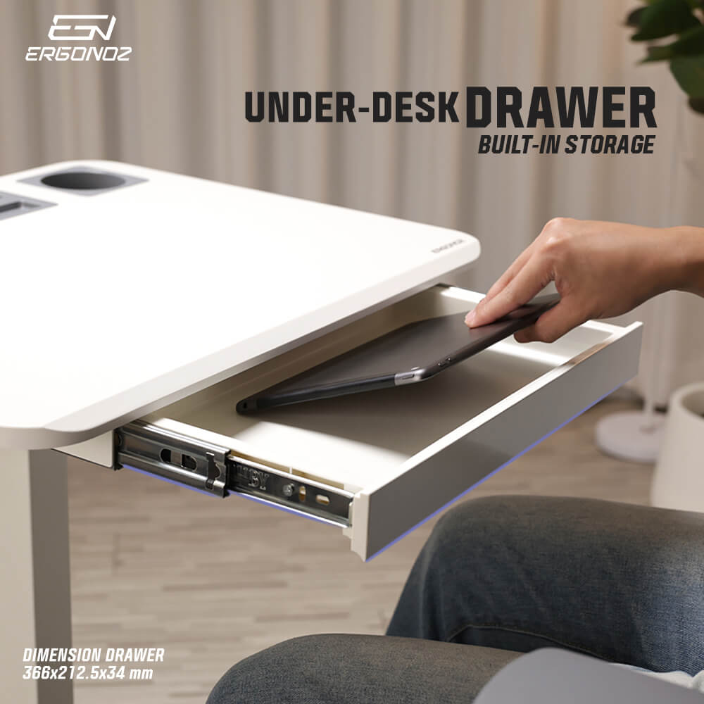 โต๊ะทำงานปรับระดับได้ มีแท่นวาง ลิ้นชัก และล้อเลื่อน ERGONOZ EGN-STA06-W, สีขาว (MULIT-PURPOSE MOBILE DESK WITH TABLE STAND & DRAWER)_7