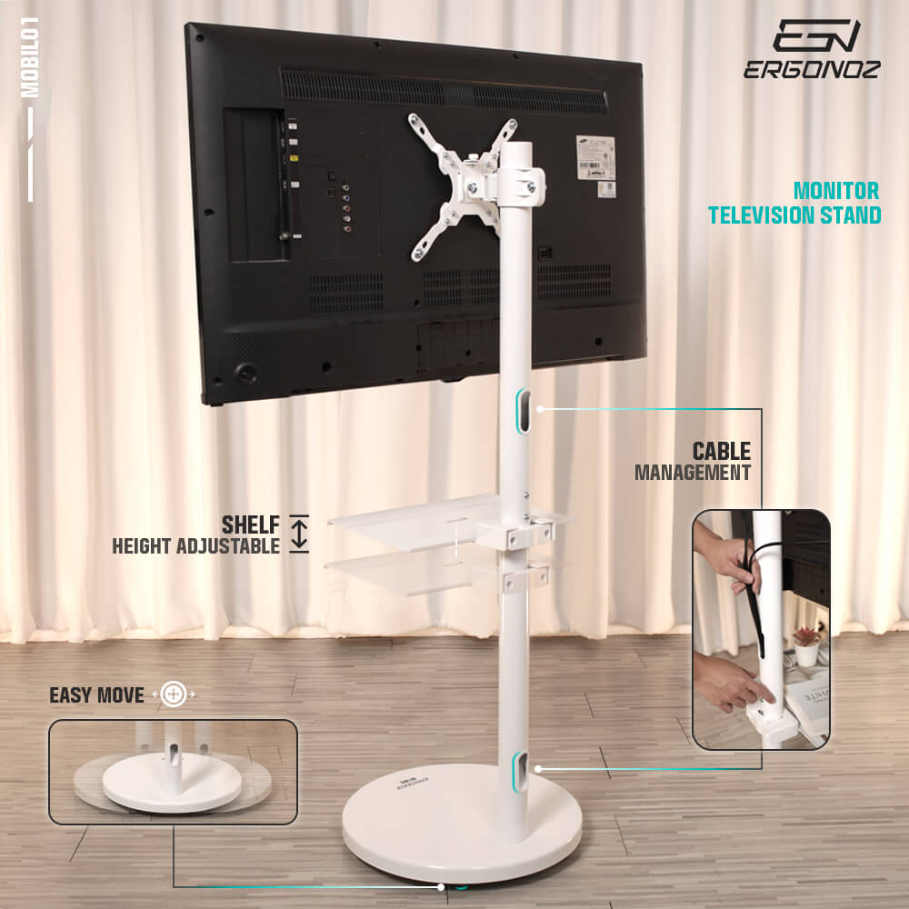 ขาตั้งจอทีวีปรับระดับ มีล้อเลื่อน ERGONOZ EGN-MOBIL01-W, สีขาว