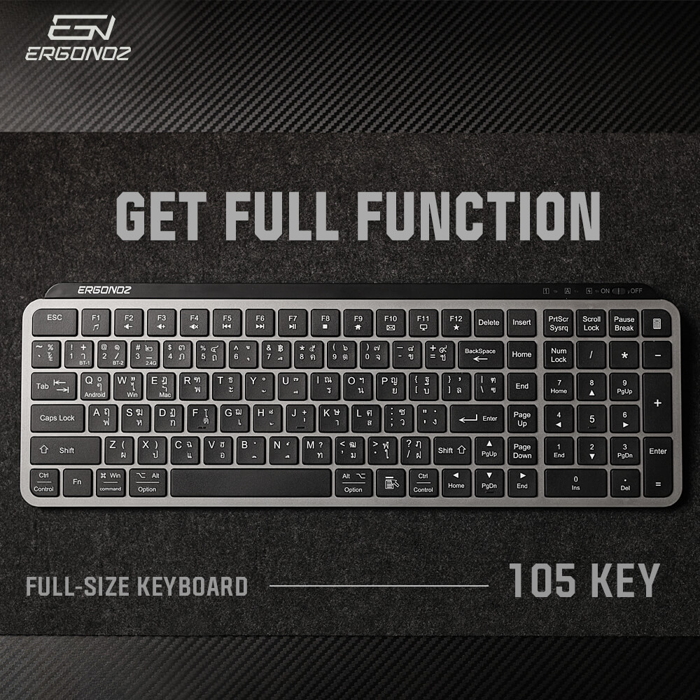 คีย์บอร์ดไร้สาย, ERGONOZ EGN-KB01, สีดำ (KEYBOARD 01 2 ระบบ รองรับทั้ง 2.4GHZ และ BLUETOOTH)