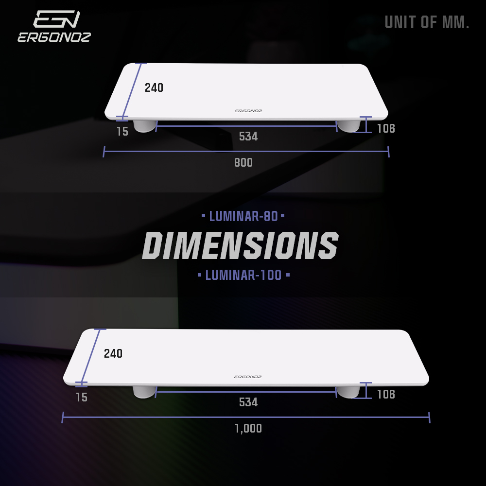 แท่นวางจอ ERGONOZ EGN-LUMINAR-80-B กว้าง 80 ซม., สีดำ (LEVATOR LUMINAR MONITOR RISER มีไฟ RGB)_7