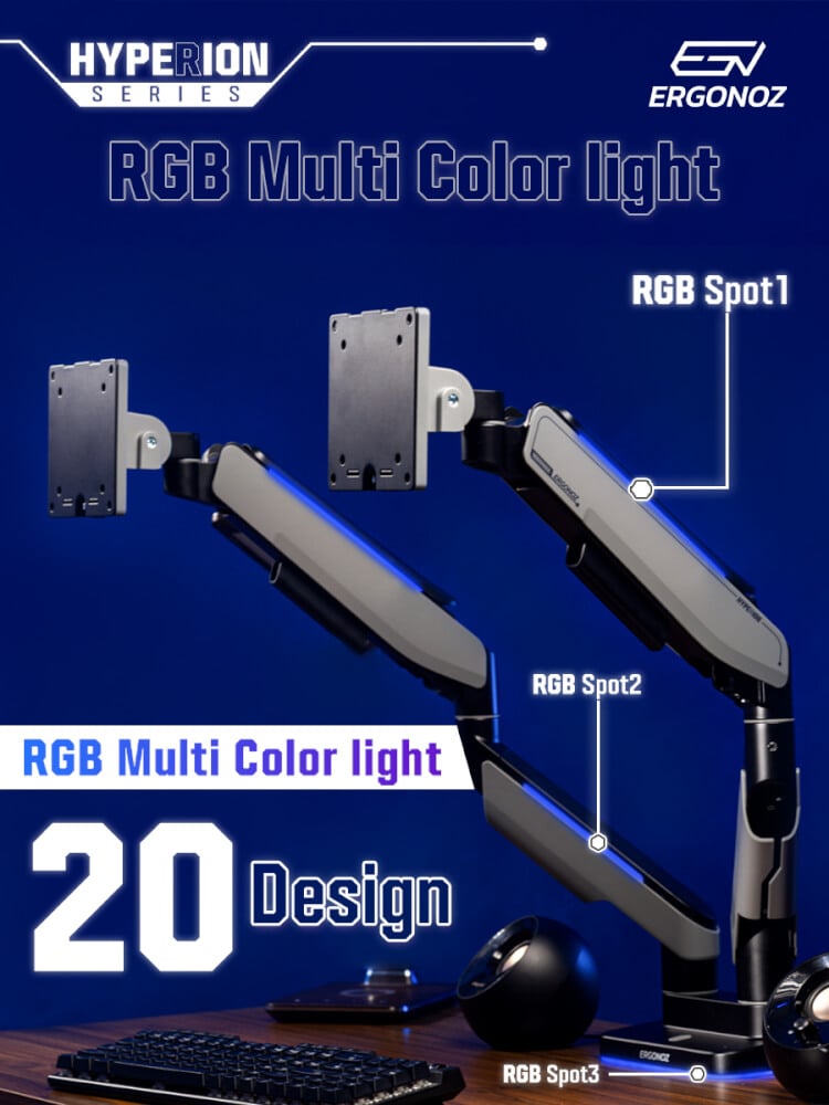แขนจับจอ ERGONOZ รุ่น HYPERION HEAVY DUTY RGB แขนเดี่ยว สำหรับหน้าจอ 17-49 นิ้ว สีดำด้านและเทาเข้ม (EGN-HPR-S-DG-RGB)_8