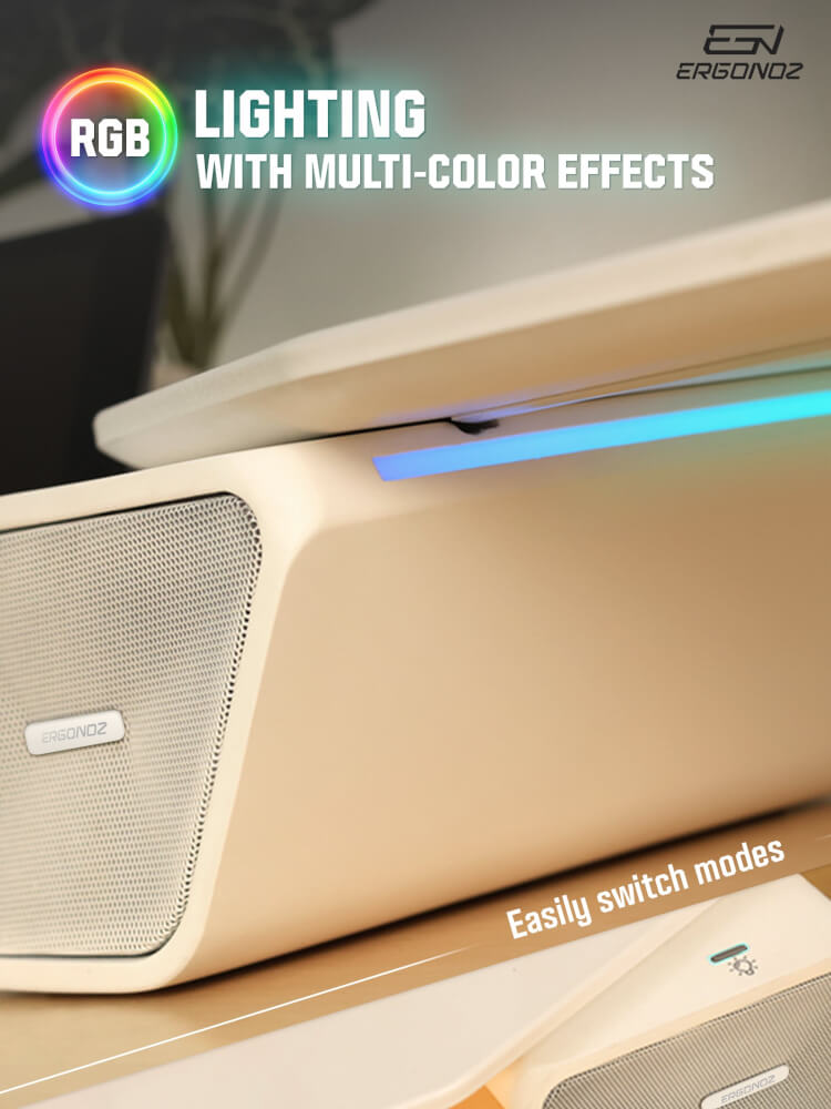 แท่นวางจอ ERGONOZ LEVATOR-LIFT มีลำโพงในตัวและไฟ RGB, สีขาว (EGN-LEVATOR-LIFT-85-W)_8