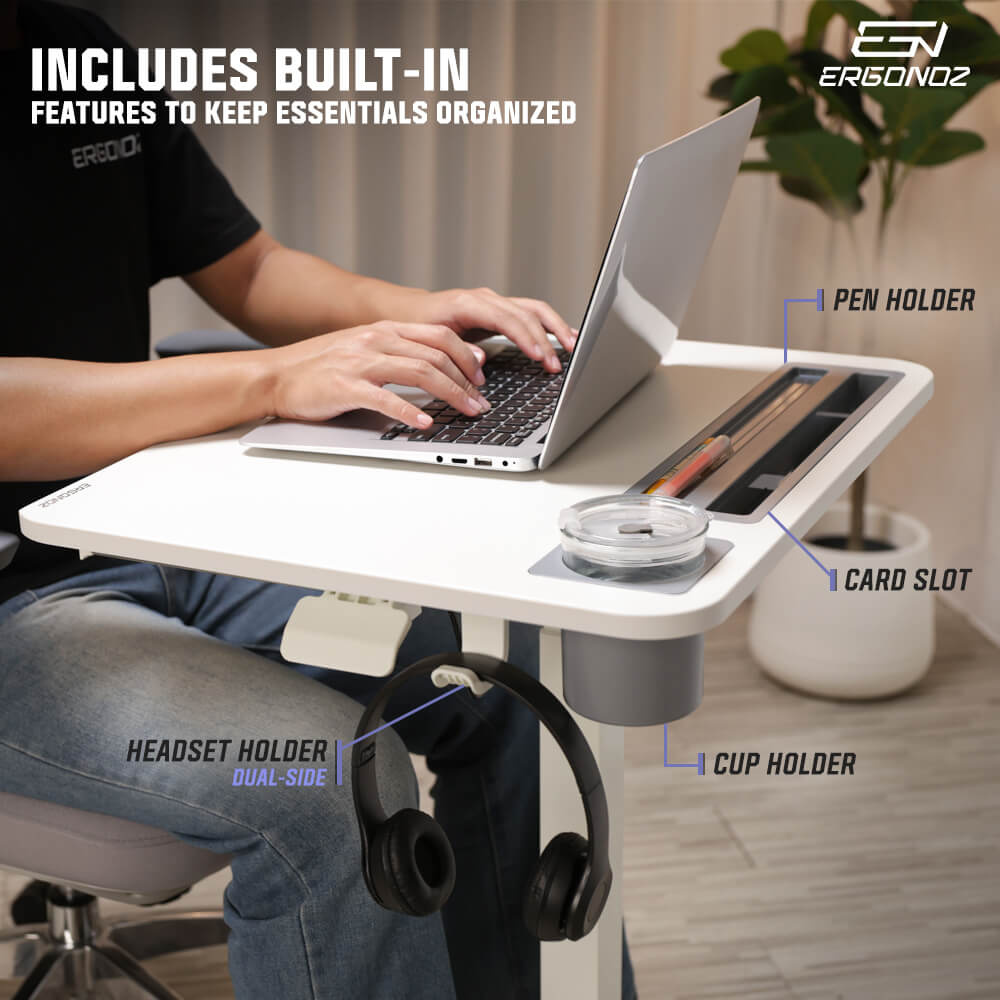 โต๊ะทำงานปรับระดับได้ มีแท่นวาง ลิ้นชัก และล้อเลื่อน ERGONOZ EGN-STA06-W, สีขาว (MULIT-PURPOSE MOBILE DESK WITH TABLE STAND & DRAWER)_8