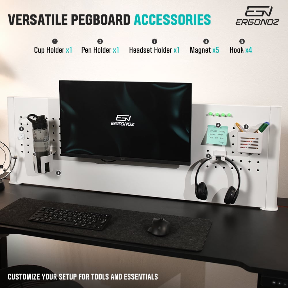แผงบอร์ดสำหรับแขวนอุปกรณ์  ERGONOZ EGN-PANEL01-120-W, สีขาว (แผงจัดระเบียบพร้อมแขนจับจอมอนิเตอร์ 01)_8