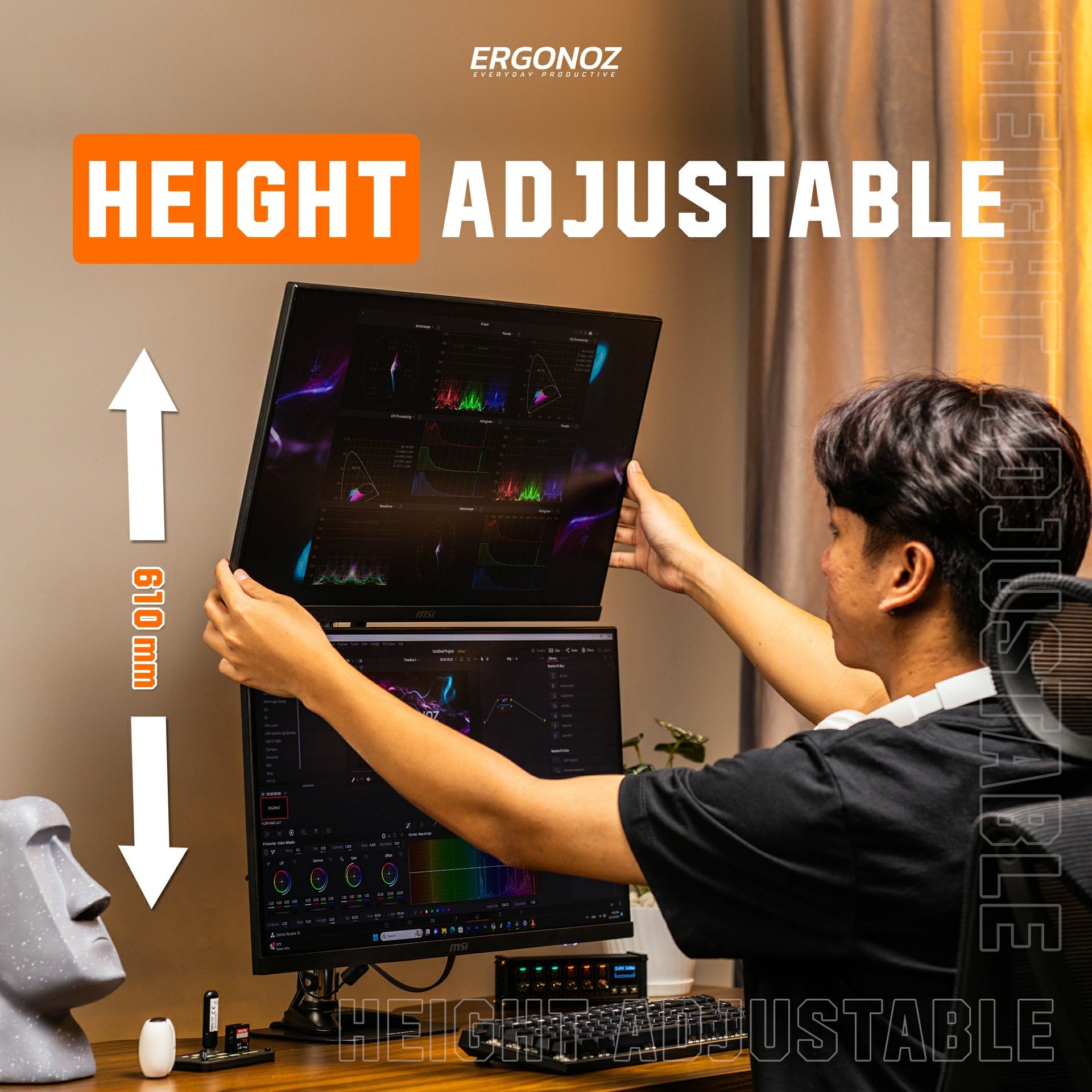 แขนจับจอ ERGONOZ รุ่น METALIC 02 DIY SET03 แขนเดี่ยว สำหรับหน้าจอ 15 - 32 นิ้ว จำนวน 2 จอ สีดำ (EGN-02-SET03-B)