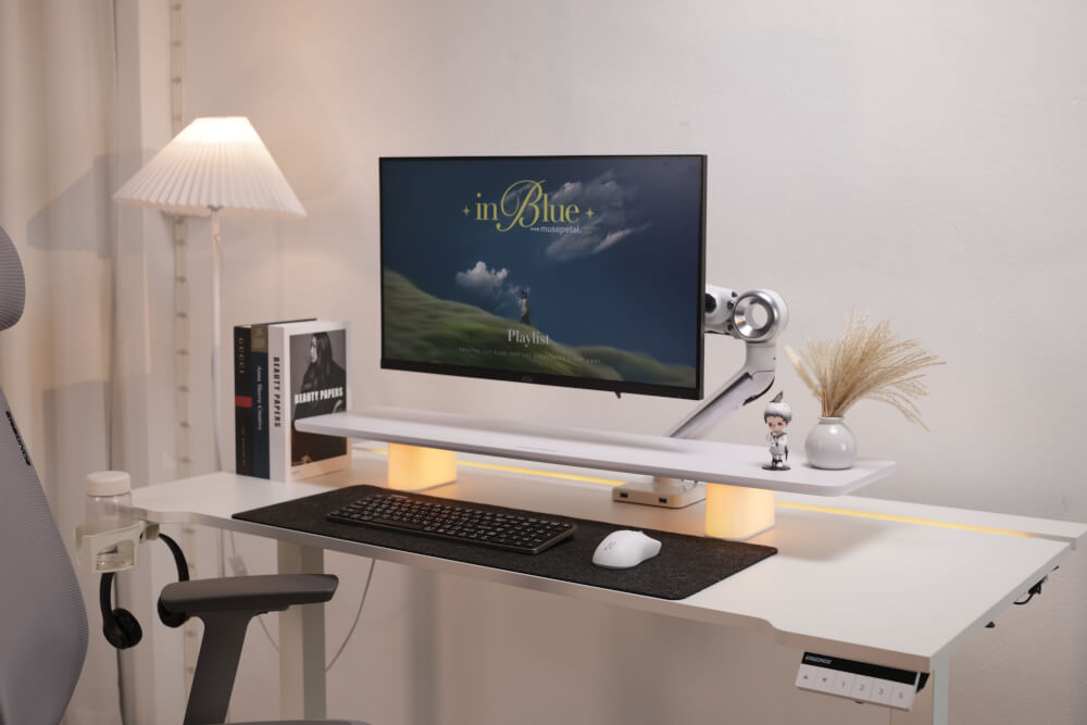 แท่นวางจอ ERGONOZ EGN-LUMINAR-80-W กว้าง 80 ซม., สีขาว (LEVATOR LUMINAR MONITOR RISER มีไฟ RGB)